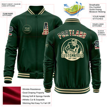 Загрузить изображение в средство просмотра галереи, Custom Green Vintage USA Flag-Cream Bomber Varsity Letterman Zipper Jacket
