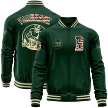 Загрузить изображение в средство просмотра галереи, Custom Green Vintage USA Flag-Cream Bomber Varsity Letterman Zipper Jacket
