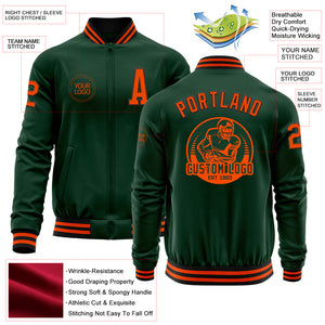 Custom Green Orange-Black Bomber Varsity Letterman Zipper Jacket