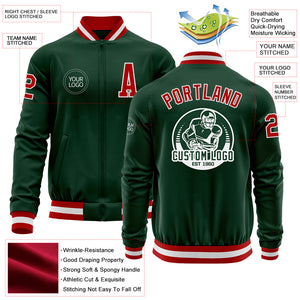 Custom Green Red-White Bomber Varsity Letterman Zipper Jacket