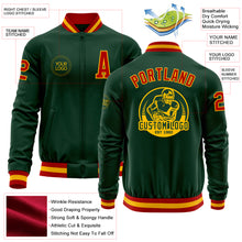 Laden Sie das Bild in den Galerie-Viewer, Custom Green Red-Gold Bomber Varsity Letterman Zipper Jacket
