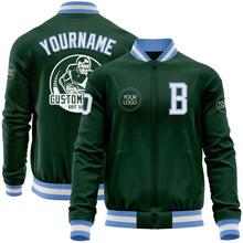 Laden Sie das Bild in den Galerie-Viewer, Custom Green White-Light Blue Bomber Varsity Letterman Zipper Jacket
