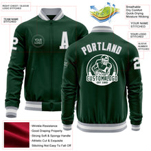 Laden Sie das Bild in den Galerie-Viewer, Custom Green White-Gray Bomber Varsity Letterman Zipper Jacket
