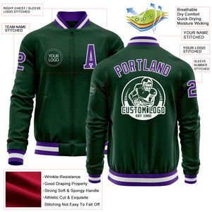 Custom Green Purple-White Bomber Varsity Letterman Zipper Jacket