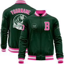 Charger l&#39;image dans la galerie, Custom Green Pink-White Bomber Varsity Letterman Zipper Jacket
