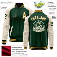 Laden Sie das Bild in den Galerie-Viewer, Custom Green Cream Old Gold-Black Bomber Varsity Letterman Two Tone Zipper Jacket
