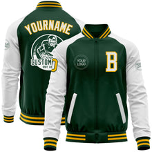 Charger l&#39;image dans la galerie, Custom Green White-Gold Bomber Varsity Letterman Two Tone Zipper Jacket
