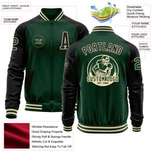 Charger l&#39;image dans la galerie, Custom Green Black-Cream Bomber Varsity Letterman Two Tone Zipper Jacket
