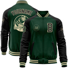 Charger l&#39;image dans la galerie, Custom Green Black-Cream Bomber Varsity Letterman Two Tone Zipper Jacket
