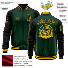 Charger l&#39;image dans la galerie, Custom Green Black-Gold Bomber Varsity Letterman Two Tone Zipper Jacket
