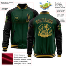 Load image into Gallery viewer, Custom Green Black-Old Gold Bomber Varsity Letterman Two Tone Zipper Jacket
