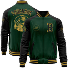 Load image into Gallery viewer, Custom Green Black-Old Gold Bomber Varsity Letterman Two Tone Zipper Jacket
