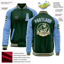 Load image into Gallery viewer, Custom Green Light Blue-Cream Bomber Varsity Letterman Two Tone Zipper Jacket
