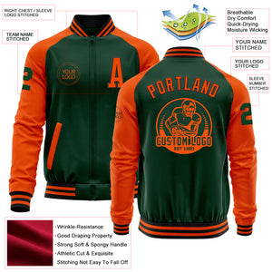 Custom Green Orange-Black Bomber Varsity Letterman Two Tone Zipper Jacket