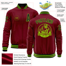 Laden Sie das Bild in den Galerie-Viewer, Custom Crimson Black-Neon Green Bomber Varsity Letterman Zipper Jacket
