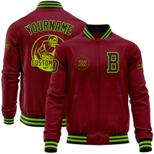 Laden Sie das Bild in den Galerie-Viewer, Custom Crimson Black-Neon Green Bomber Varsity Letterman Zipper Jacket
