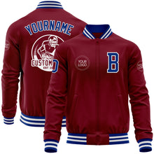 Load image into Gallery viewer, Custom Crimson Royal-White Bomber Varsity Letterman Zipper Jacket
