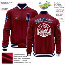 Load image into Gallery viewer, Custom Crimson Navy-White Bomber Varsity Letterman Zipper Jacket
