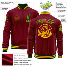 Загрузить изображение в средство просмотра галереи, Custom Crimson Green-Gold Bomber Varsity Letterman Zipper Jacket
