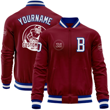 Custom Crimson White-Royal Bomber Varsity Letterman Zipper Jacket