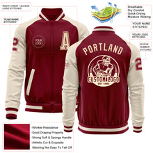 Load image into Gallery viewer, Custom Crimson Cream-Maroon Bomber Varsity Letterman Two Tone Zipper Jacket
