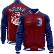 Laden Sie das Bild in den Galerie-Viewer, Custom Crimson Royal-White Bomber Varsity Letterman Two Tone Zipper Jacket
