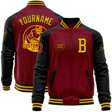 Load image into Gallery viewer, Custom Crimson Gold-Black Bomber Varsity Letterman Two Tone Zipper Jacket
