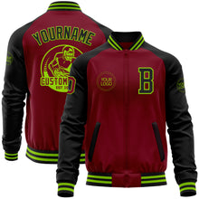 Load image into Gallery viewer, Custom Crimson Black-Neon Green Bomber Varsity Letterman Two Tone Zipper Jacket
