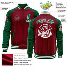 Charger l&#39;image dans la galerie, Custom Crimson Kelly Green-White Bomber Varsity Letterman Two Tone Zipper Jacket
