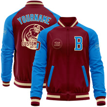 Загрузить изображение в средство просмотра галереи, Custom Crimson Powder Blue Cream-Maroon Bomber Varsity Letterman Two Tone Zipper Jacket
