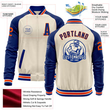 Load image into Gallery viewer, Custom Cream Orange Royal-White Bomber Varsity Letterman Two Tone Zipper Jacket
