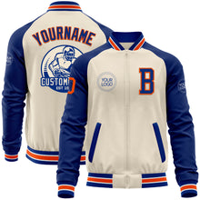 Load image into Gallery viewer, Custom Cream Orange Royal-White Bomber Varsity Letterman Two Tone Zipper Jacket
