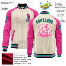 Load image into Gallery viewer, Custom Cream Aqua Black-Pink Bomber Varsity Letterman Two Tone Zipper Jacket
