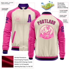 Charger l&#39;image dans la galerie, Custom Cream Purple Black-Pink Bomber Varsity Letterman Two Tone Zipper Jacket
