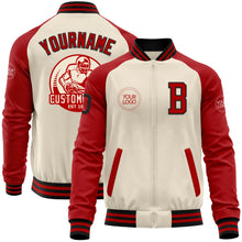 Load image into Gallery viewer, Custom Cream Black-Red Bomber Varsity Letterman Two Tone Zipper Jacket
