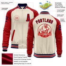 Load image into Gallery viewer, Custom Cream Navy Red-White Bomber Varsity Letterman Two Tone Zipper Jacket
