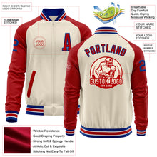 Load image into Gallery viewer, Custom Cream Royal Red-White Bomber Varsity Letterman Two Tone Zipper Jacket
