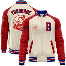 Load image into Gallery viewer, Custom Cream Royal Red-White Bomber Varsity Letterman Two Tone Zipper Jacket
