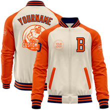 Load image into Gallery viewer, Custom Cream Navy-Orange Bomber Varsity Letterman Two Tone Zipper Jacket
