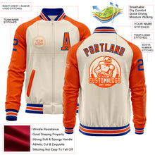 Load image into Gallery viewer, Custom Cream Royal Orange-White Bomber Varsity Letterman Two Tone Zipper Jacket
