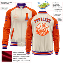 Load image into Gallery viewer, Custom Cream Purple Orange-White Bomber Varsity Letterman Two Tone Zipper Jacket
