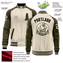 Load image into Gallery viewer, Custom Cream Black-Olive Bomber Varsity Letterman Two Tone Zipper Jacket
