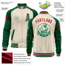 Load image into Gallery viewer, Custom Cream Red Kelly Green-White Bomber Varsity Letterman Two Tone Zipper Jacket
