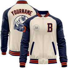 Load image into Gallery viewer, Custom Cream Orange-Navy Bomber Varsity Letterman Two Tone Zipper Jacket
