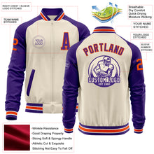 Load image into Gallery viewer, Custom Cream Orange Purple-White Bomber Varsity Letterman Two Tone Zipper Jacket
