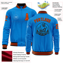 Load image into Gallery viewer, Custom Powder Blue Orange-Black Bomber Varsity Letterman Zipper Jacket
