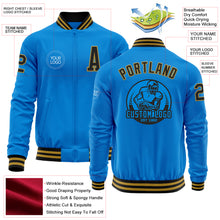 Load image into Gallery viewer, Custom Powder Blue Black-Old Gold Bomber Varsity Letterman Zipper Jacket
