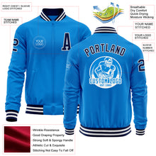 Charger l&#39;image dans la galerie, Custom Powder Blue Navy-White Bomber Varsity Letterman Zipper Jacket
