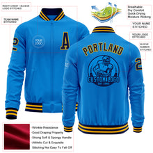 Charger l&#39;image dans la galerie, Custom Powder Blue Navy-Gold Bomber Varsity Letterman Zipper Jacket
