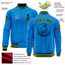 Charger l&#39;image dans la galerie, Custom Powder Blue Navy-Neon Green Bomber Varsity Letterman Zipper Jacket
